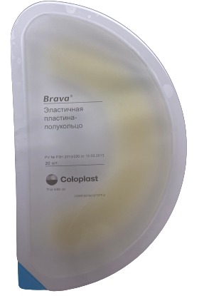 Эластичная пластина-полукольцо Coloplast Brava арт 120700 для фиксации калоприемника в блистерной упаковке, эластичная пластина-полукольцо, Brava 120700, экстра-фиксация краев, гидроколлоидный эластичный пластырь, защита от протекания калоприемника, влагостойкие полукольца Coloplast, дышащий материал, тонкий эластичный ободок, полукольца для двухкомпонентных систем, средство фиксации однокомпонентных мешков