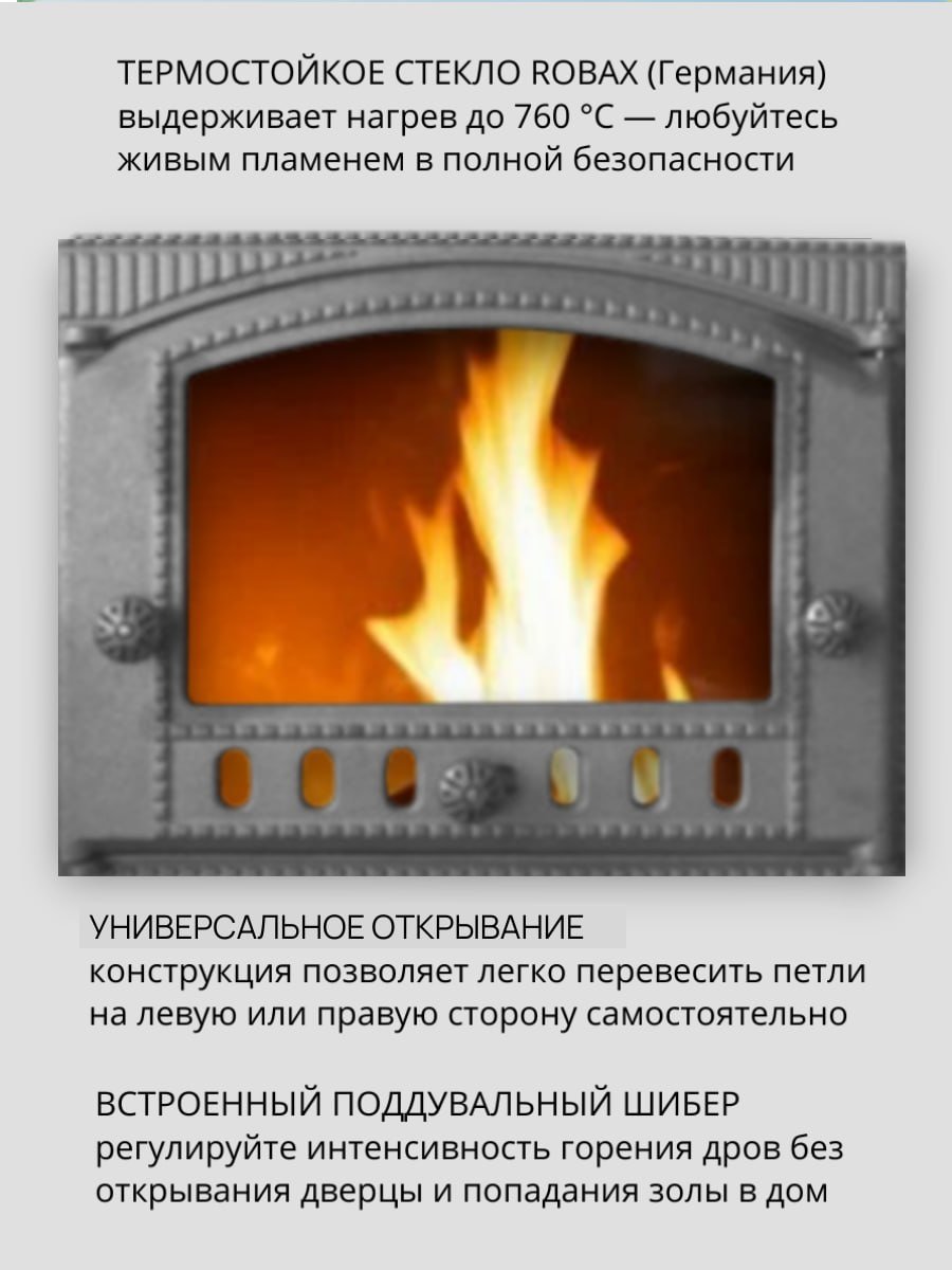 чугунная дверца дк-2с со стеклом, каминная дверка литком, печное литье рубцовск, топочная дверца с термостойким стеклом robax, crossvill by