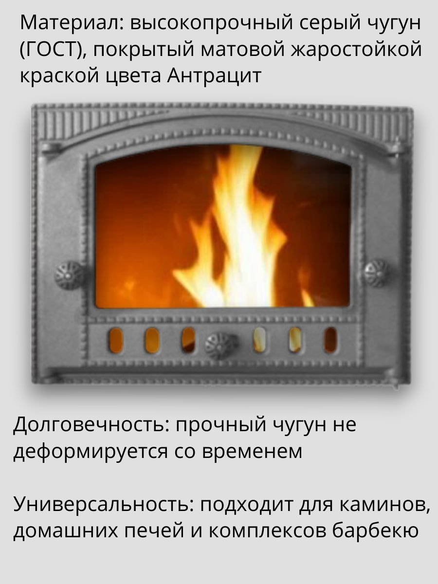 чугунная дверца дк-2с со стеклом, каминная дверка литком, печное литье рубцовск, топочная дверца с термостойким стеклом robax, crossvill by