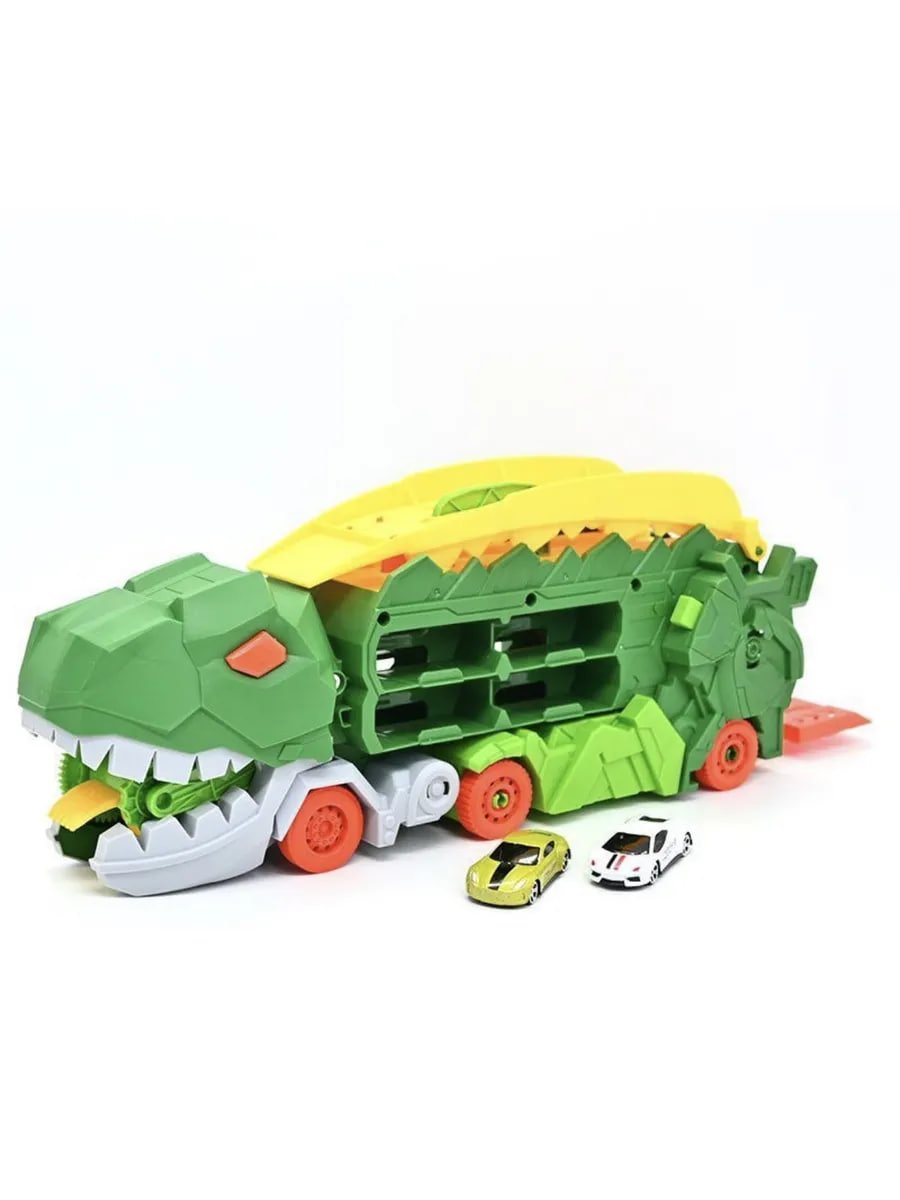  Автотрек Динозавр-трансформер T-Rex с двумя машинками купить на crossvill
