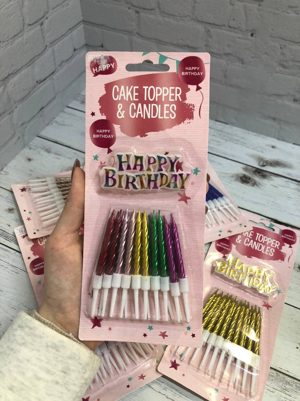 Набор свечей для торта с топпером «Happy Birthday»