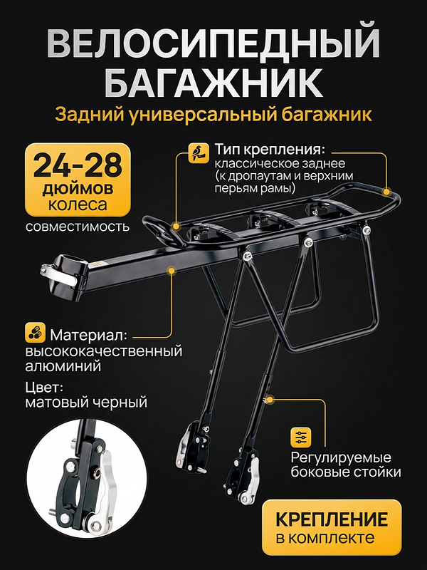 Велобагажник 24"-28" BLF-H33 STELS универсальный алюминиевый чёрный быстросъёмный купить на crossvill