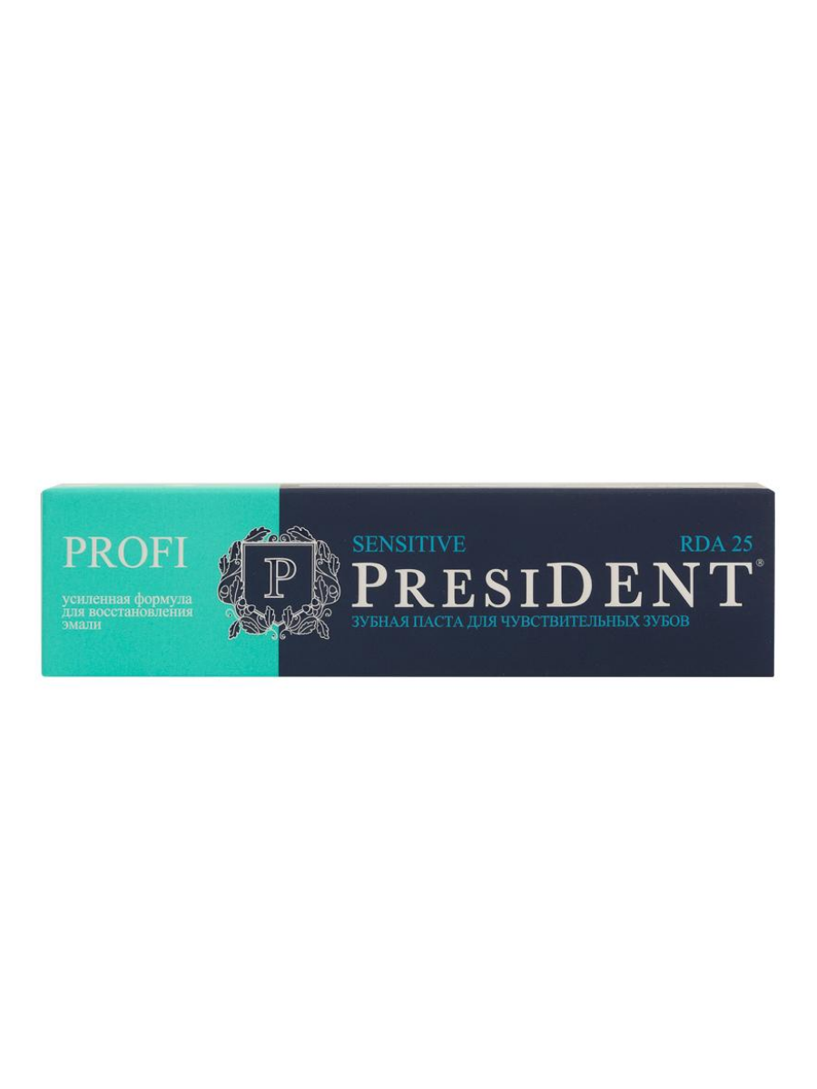 Зубная паста PresiDENT Profi Sensitive для чувствительных зубов, 50 г купить на Кроссвилл, вес 50 г, индекс абразивности 25 RDA, экстра-низкая абразивность, паста с нитратом калия, гидроксиапатит кальция, реминерализация эмали, кремниевая кислота Syloblanc, запечатывание дентинных канальцев, паста со фтором 1450 ppm, растительные экстракты, липа и ромашка, дорожный формат 50 г