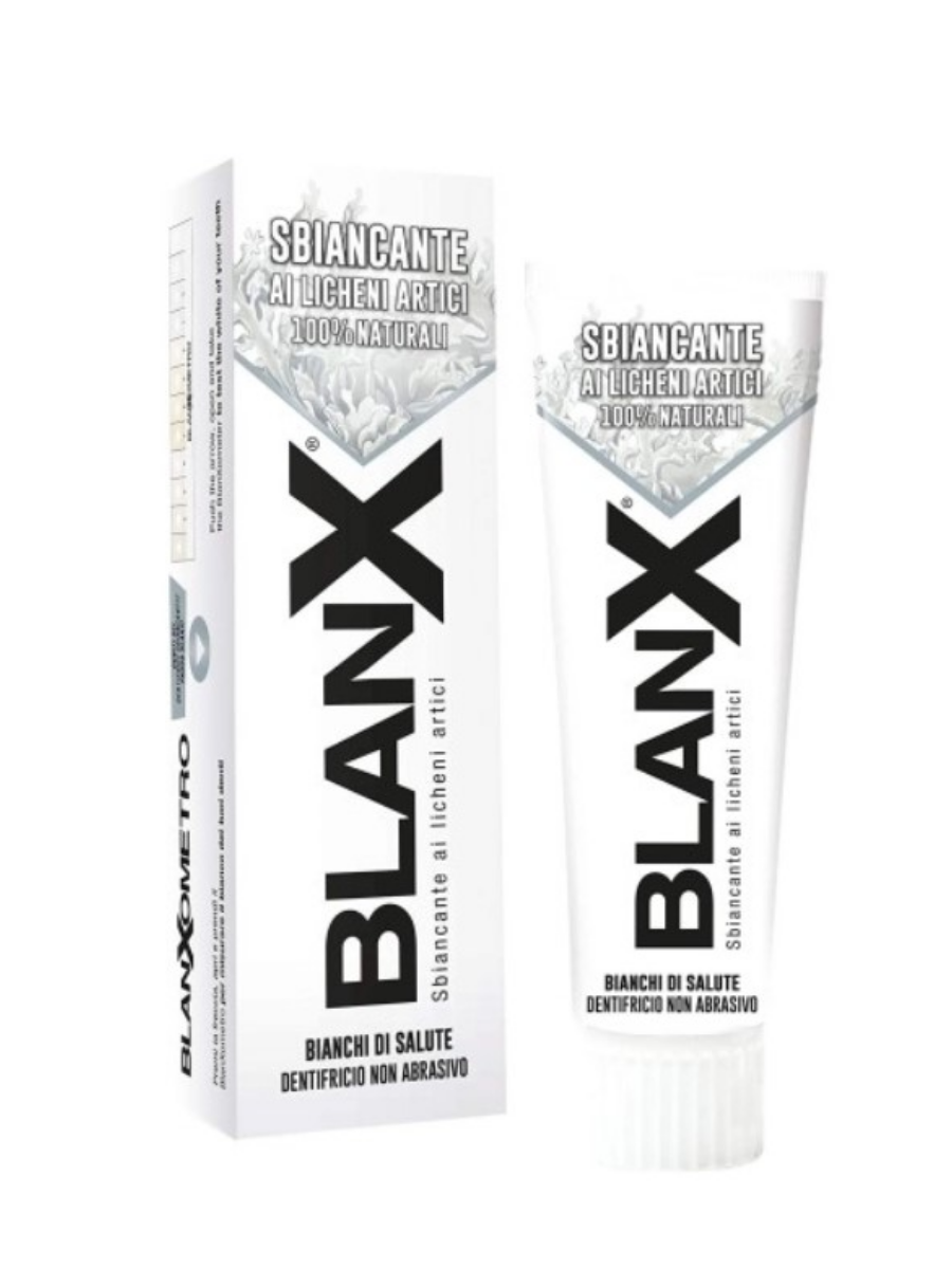 Зубная паста BlanX Whitening отбеливающая, 75 г  купить на кроссвилл, удаление пигментного налета от кофе и чая, потемнение эмали, налет курильщика, возвращение естественной белизны зубов, расщепление пигментов, профилактика образования зубного камня, защита от кариеса, устранение неприятного запаха изо рта, поддержание белизны после кабинетного отбеливания