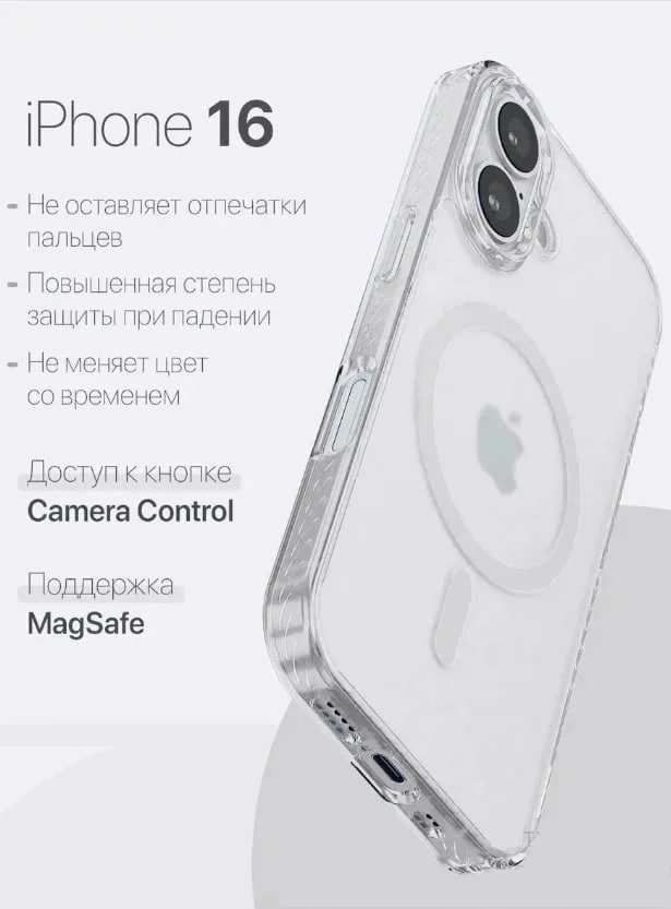  Чехол-накладка для Apple Iphone 16 (силикон+TPU) прозрачный Clear Case с MagSafe 