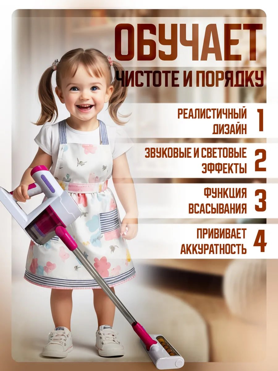Пылесос игрушечный вертикальный с насадками для ребенка маркетплейс CrossVill купить 