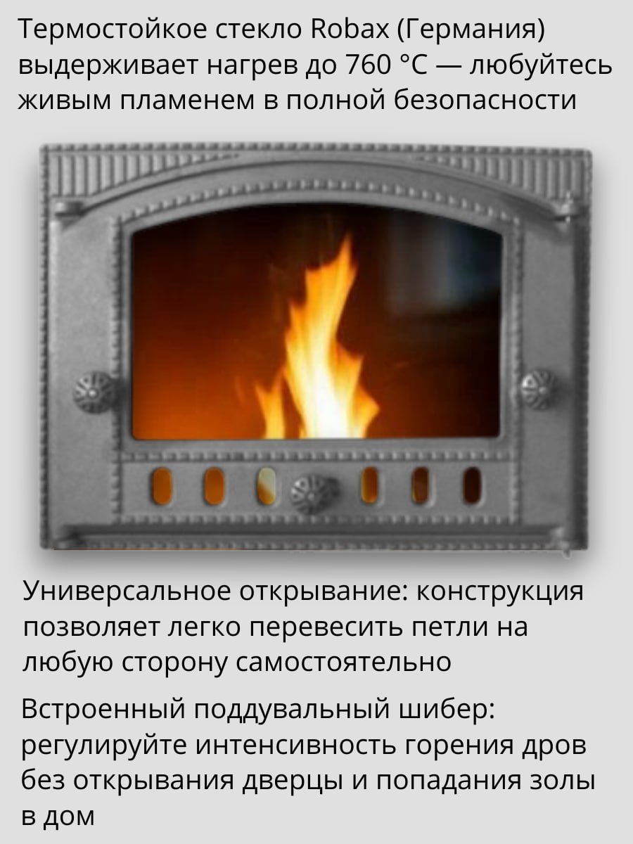 чугунная дверца дк-2с со стеклом, каминная дверка литком, печное литье рубцовск, топочная дверца с термостойким стеклом robax, crossvill by