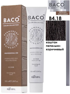 Крем-краска для волос Kaaral Baco 4.18 каштан пепельно-коричневый 100мл