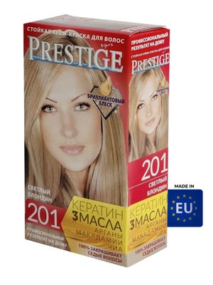 Упаковка стойкой крем-краски для волос Vip's PRESTIGE оттенок 201 Светлый блондин, профессиональный уход без желтизны