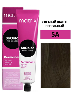 Краска Matrix SoColor Pre-Bonded 5A Светлый шатен пепельный 90мл + оксид 6% 60мл
