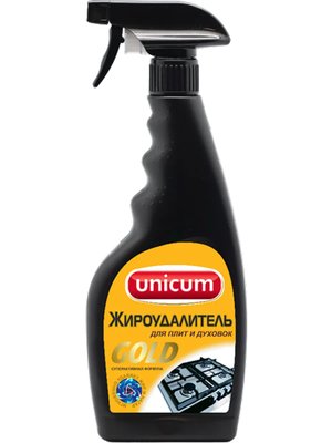 Купить на CrossVill мощное средство жироудалитель Unicum Gold (500 мл) для плит, духовок и удаления пригоревшего жира, нагара и копоти без ацетона.