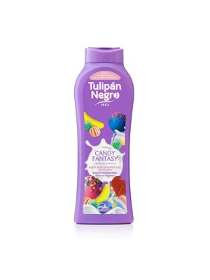Купить на CrossVill испанский гель для душа Tulipán Negro Candy Fantasy (650 мл) со сладким конфетным ароматом для сухой кожи, без парабенов.