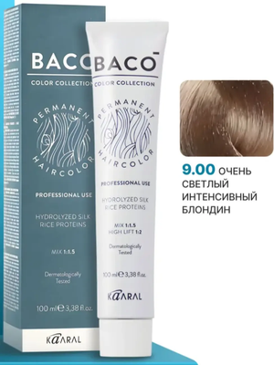Крем-краска для волос Kaaral Baco 9.00 очень светлый интенсивный блондин 100мл