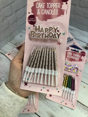 Набор свечей для торта с топпером «Happy Birthday»