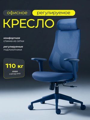 Кресло компьютерное офисное ортопедическое для руководителей синее Fox House