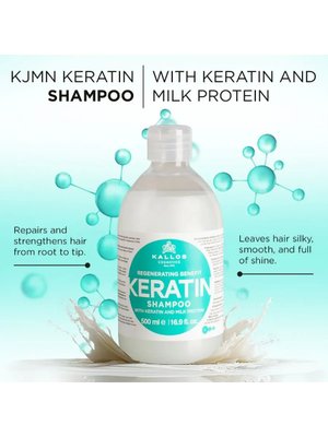 Купить на CrossVill восстанавливающий шампунь для волос Kallos Keratin (1 л) с кератином и молочным протеином для блеска, гладкости и регенерации волос.