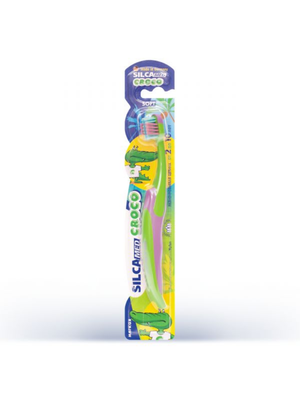 Зубная щетка детская SILCAMED "Croco", мягкая от 2-х до 10 лет