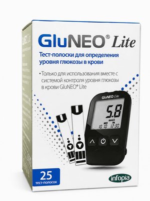 Тест-полоски для измерения уровня глюкозы в крови GluNEO Глюнео Lite № 25
