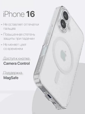 Чехол-накладка для Apple Iphone 16 (силикон+TPU) прозрачный Clear Case с MagSafe