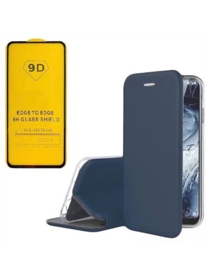 Чехол-книга + защитное стекло 9d для Xiaomi Redmi Note 11 Pro 5G (темно-синий)