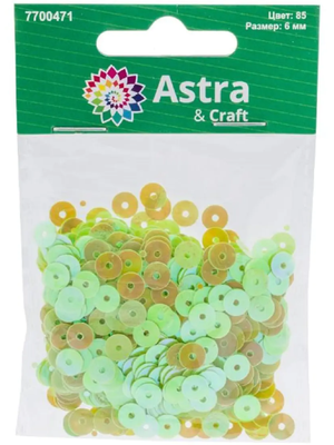 Пайетки плоские, размер 6 мм, 4 упаковки по 10 гр., Astra&Craft