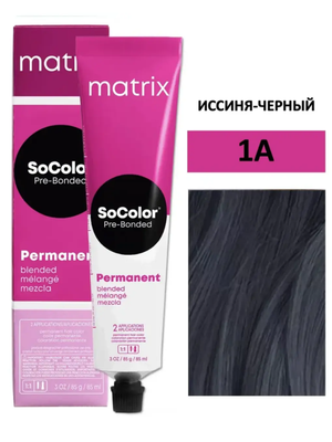 Крем-краска для волос Matrix SoColor Pre-Bonded 1A иссиня-черный пепельный 90мл+оксид 6% 60мл