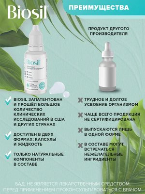 БАД Biosil коллаген, кремний и холин для кожи, волос и ногтей, для костей и суставов, жидкость 30 мл купить на crossvill