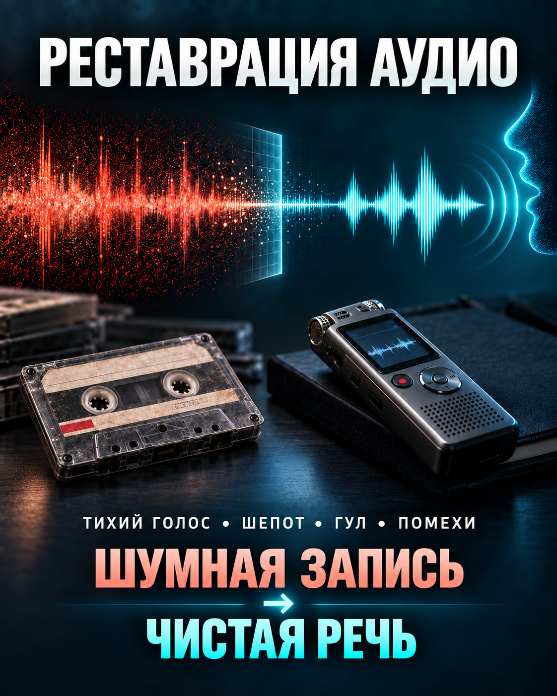Очистить аудио от шума, улучшить качество звука, убрать шум с аудиозаписи, очистка звука, реставрация аудиозаписей, очистить голос от шума, убрать шум с диктофона, усилить голос на записи, обработка звука онлайн, восстановление звука, crossvill.by 