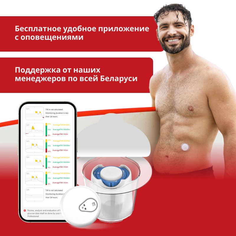 Система непрерывного мониторинга уровня глюкозы Sinocare iCan, для взрослых и детей с 2 лет, 2 комплекта 
